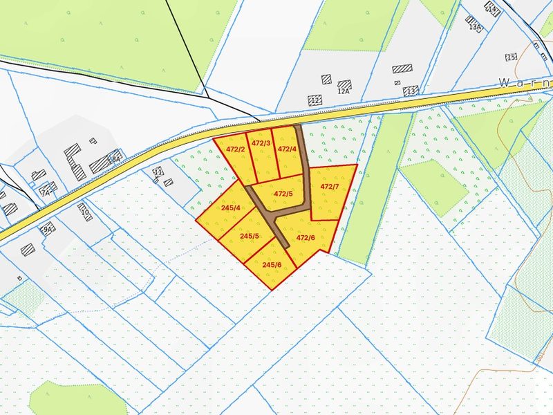 Działka na sprzedaż 1 291 m²: Dziewięć działek budowlanych przy asfalcie w Warninie, 8 km od Tychowa