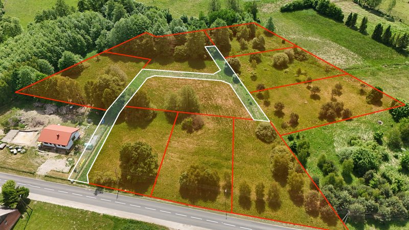 Działka na sprzedaż 1 291 m²: Dziewięć działek budowlanych przy asfalcie w Warninie, 8 km od Tychowa