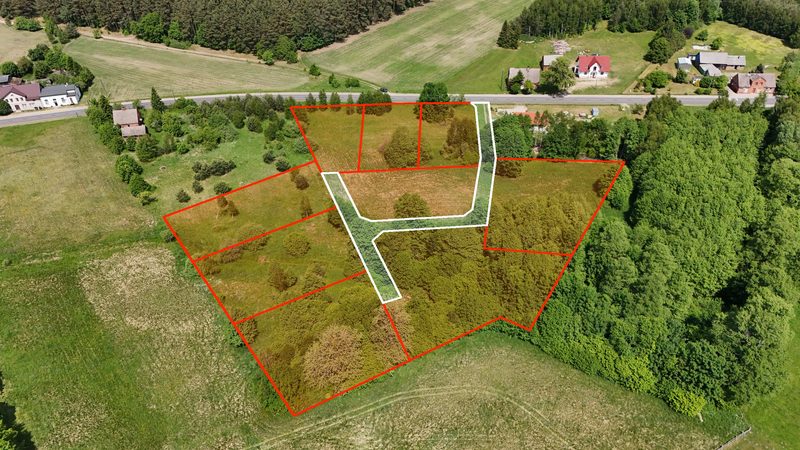Działka na sprzedaż 1 291 m²: Dziewięć działek budowlanych przy asfalcie w Warninie, 8 km od Tychowa